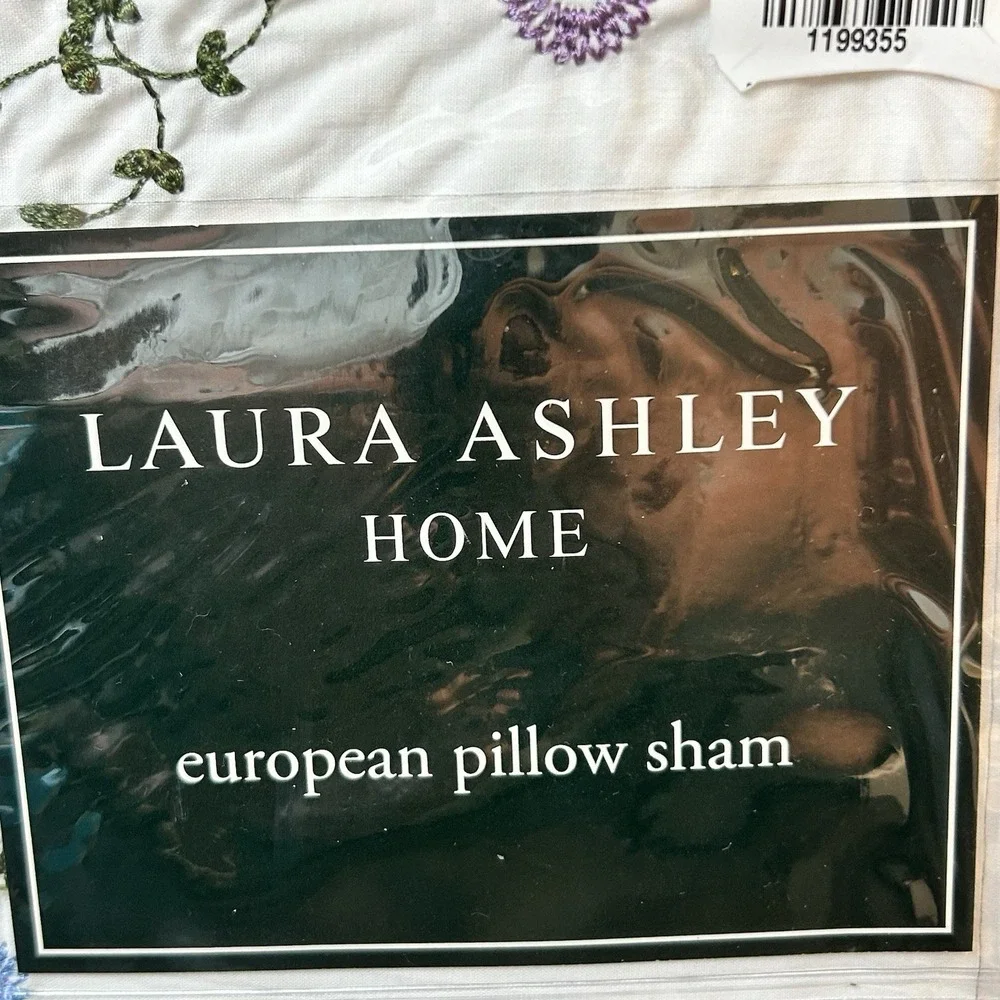 NEW Laura Ashley Embroidered Floral Blue, Purple Green 100%‎ Cotton Euro Sham